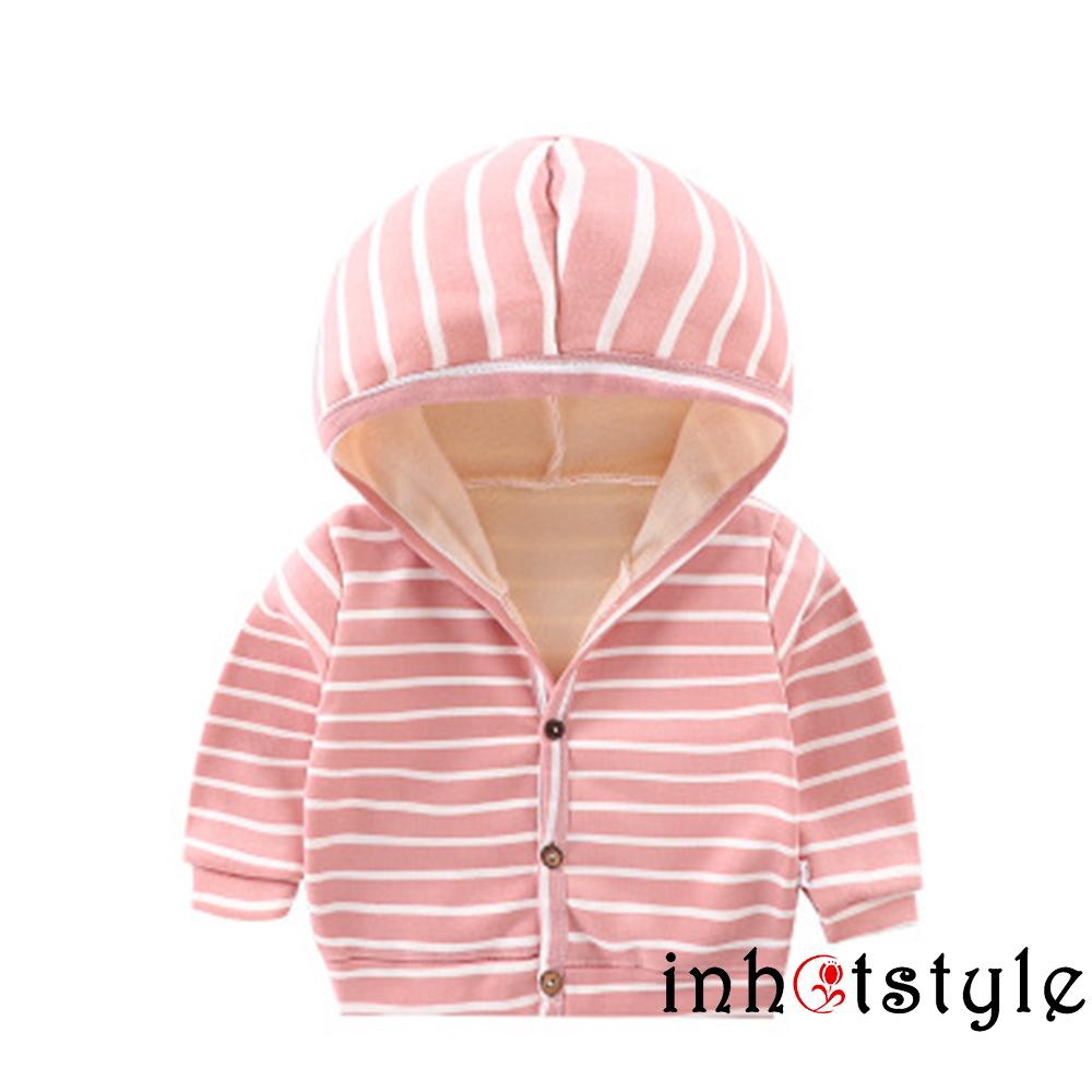 Áo khoác hoodie phối nhung hoạ tiết kẻ sọc giữ ấm mùa đông cho bé