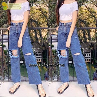 Quần jean nữ rách ô to  màu xanh size S,M,L CHIHUNG MT898 rẻ đẹp, hàn quốc chuẩn store freeship 50k