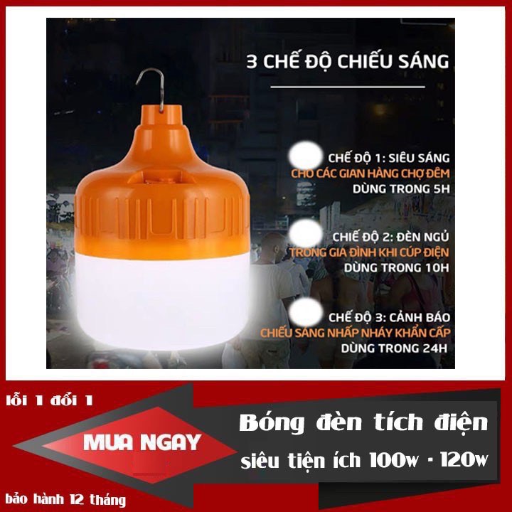 Bóng đèn tích điện 6-8h - loại 150W VÀ 100W sạc tích điện có móc treo