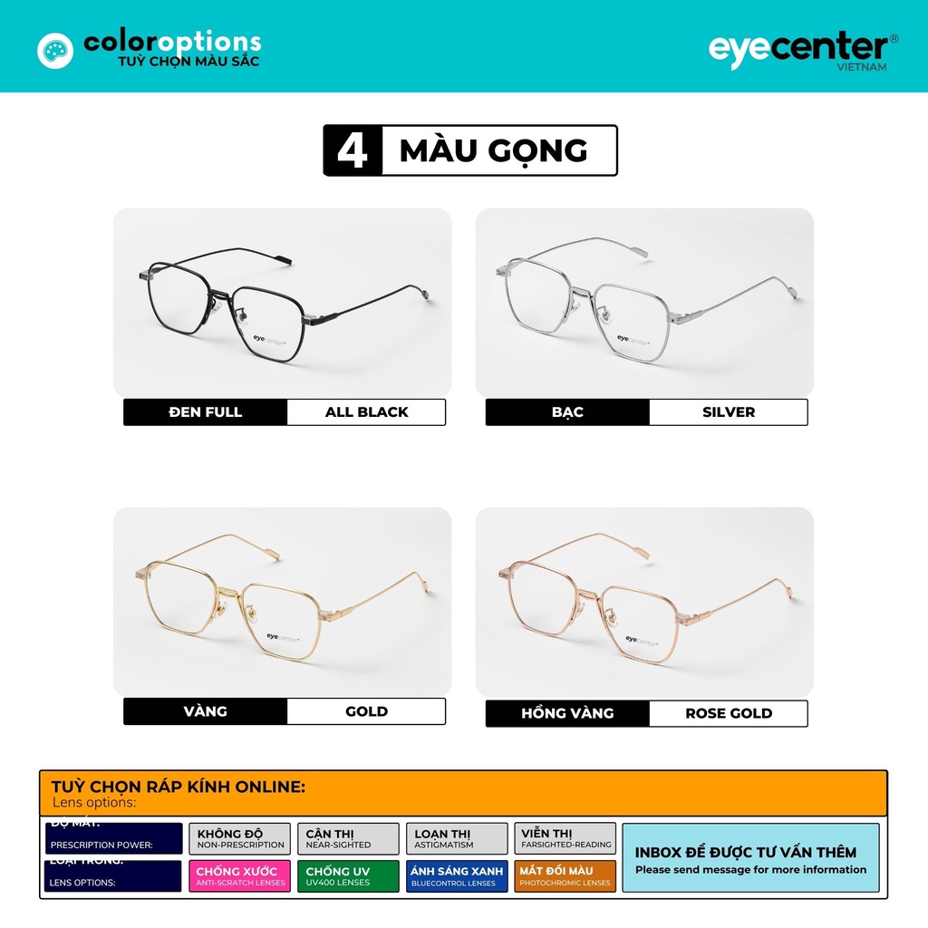 Gọng kính cận nam nữ chính hãng ZAC&amp;CODY A110S kim loại chống gỉ cao cấp nhập khẩu by Eye Center Vietnam
