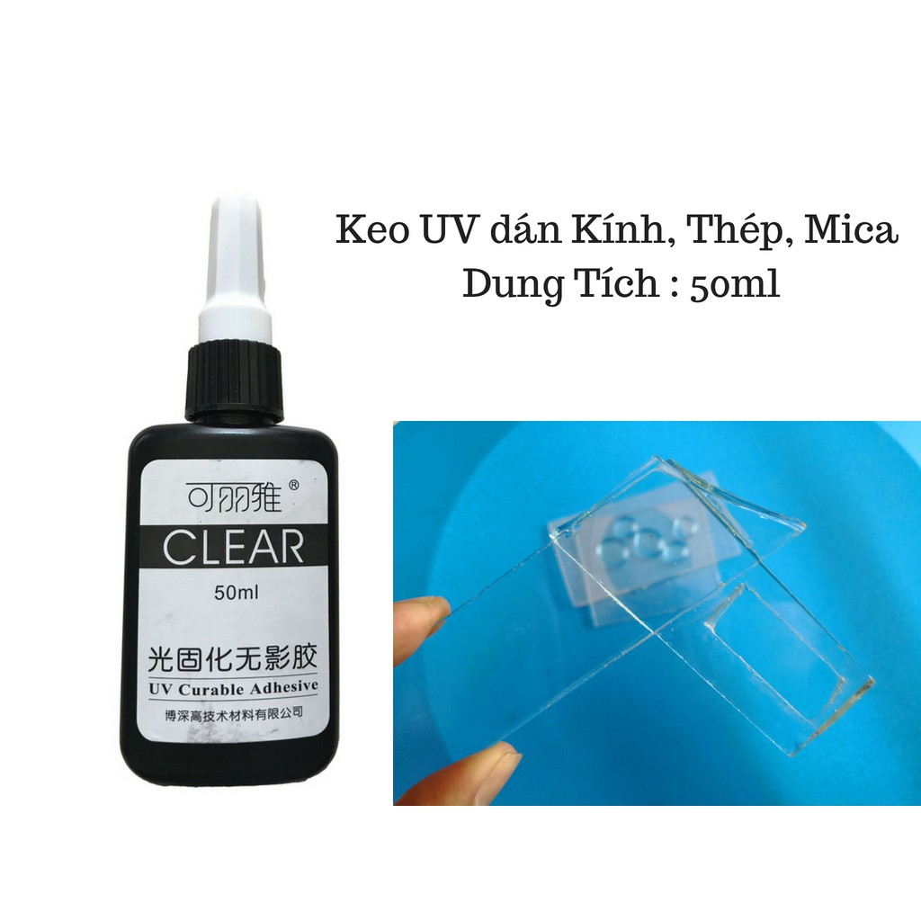 Keo UV dán Kính, Thép, Mica BySun BB010 50ml-250ml Kèm Đèn