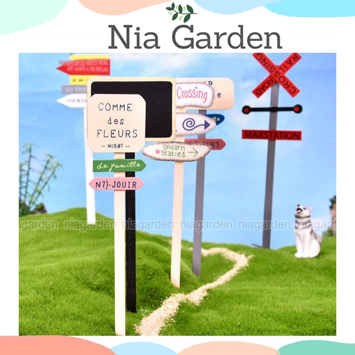 Bảng gỗ trang trí vườn biển báo bảng chỉ đường tiểu cảnh mini Nia Garden N5