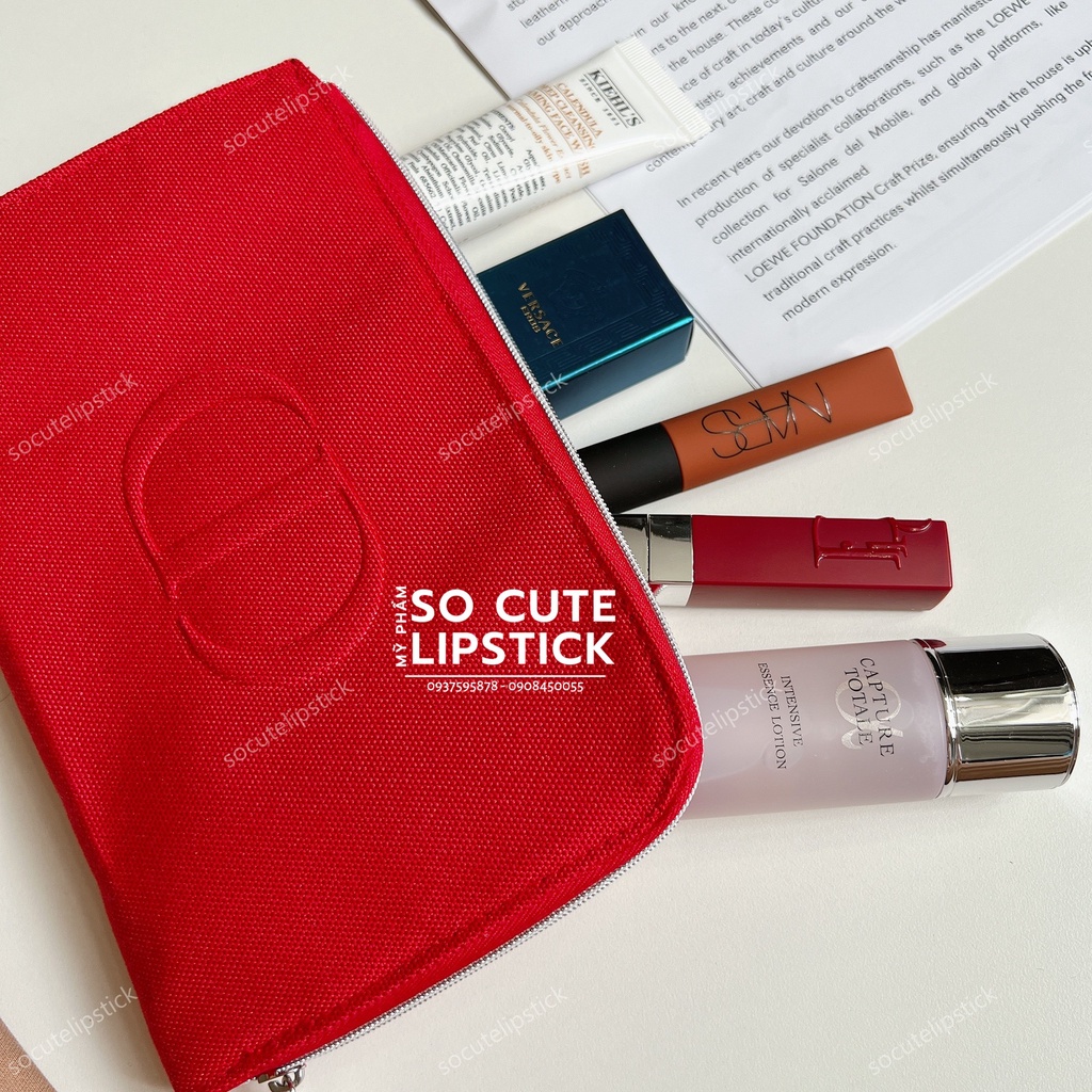 Túi Vải Đựng Mỹ Phẩm Diior Đỏ 21x3x13