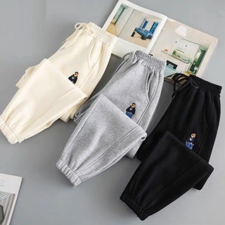 Quần Ống Boom In Gấu W Unisex - Jogger nỉ suông bó gấu kiểu dáng basic form rộng đường phố hàn quốc đẹp HOT