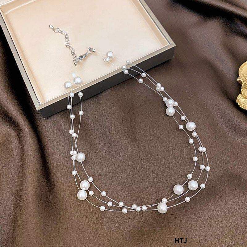 Vòng cổ choker tết sợi rối hạt ngọc khóa bạc 925