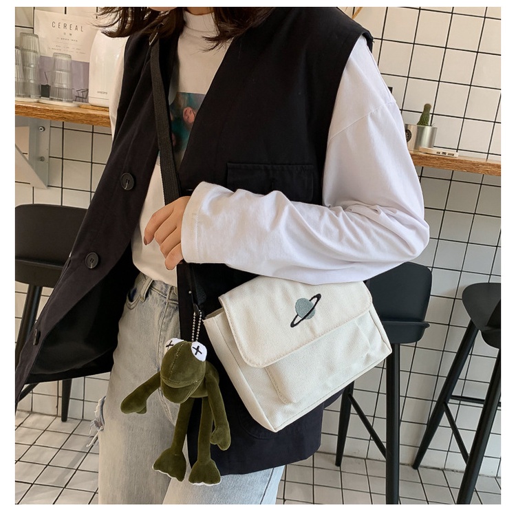Túi Vải Canvas Đeo Vai Hình Vuông Cỡ Lớn Có Khóa Kéo Phong Cách Hàn Quốc Thời Trang Cho Nữ