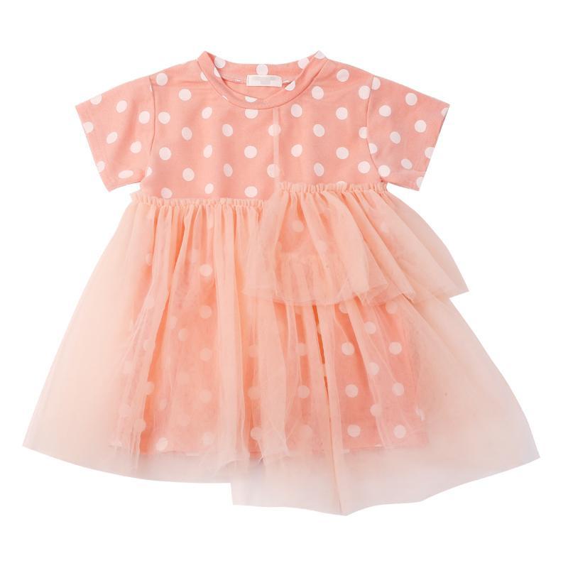 Đầm Công Chúa Tay Ngắn Phối Lưới Chấm Bi Thời Trang Mùa Hè Hàn Quốc Mới Cho Bé Gái