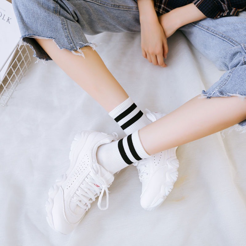Tất cổ cao nam nữ vớ hai sọc SET 5 ĐÔI thời trang hàn quốc đẹp giá rẻ MRSOCKS VC017