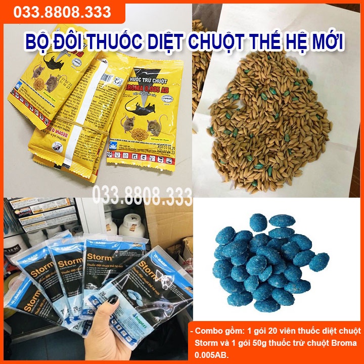 BỘ ĐÔI DIỆT CHUỘT THẾ HỆ MỚI GỒM KẸO CHUỘT ( 20 VIÊN )  VÀ THÓC CHUỘT BROMA 50G