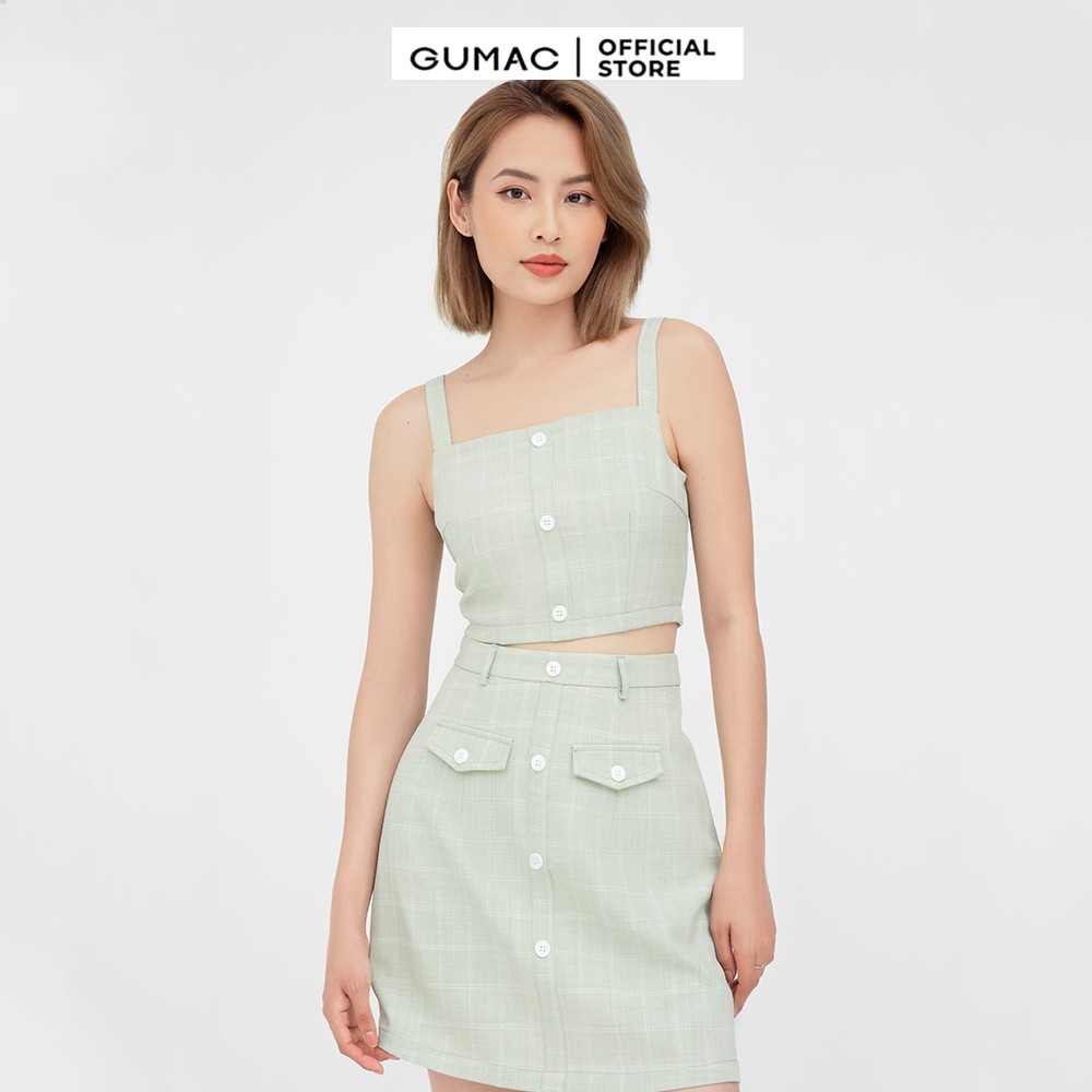 [Mã WABRGUD1 giảm 10% đơn 99K] Áo croptop nữ hai dây GUMAC màu xanh trẻ trung AB478