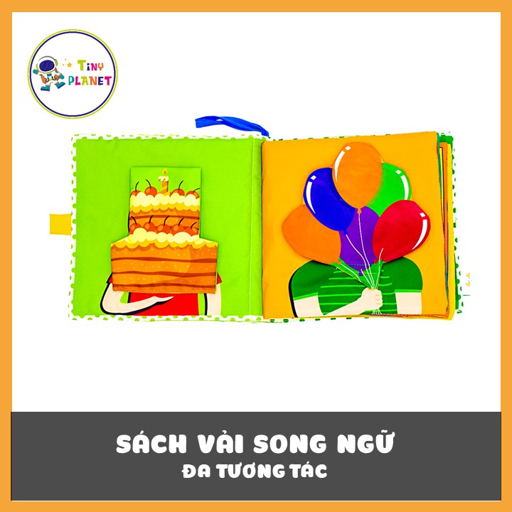 Sách vải song ngữ đa tương tác Nhà tớ có những ai? - Who's is my family? kích thước 18x18cm 12 trang