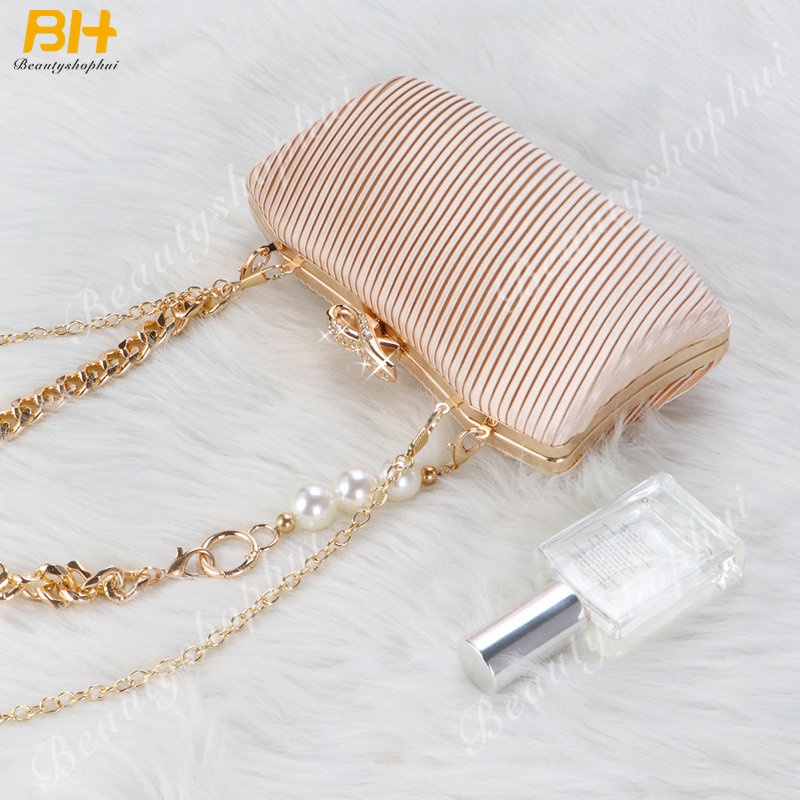 Túi Xách Dự Tiệc Xếp Ly Đính Ngọc Trai Kiểu Dáng Đơn Giản Phong Cách Retro Mới 2022