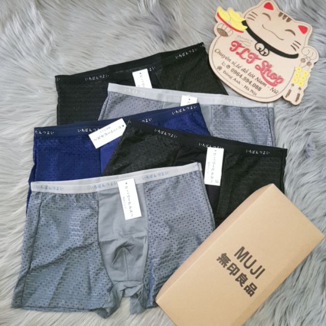 HỘP 5 QUẦN LÓT NAM BOXER ĐÙI MUJI THÔNG HƠI THOÁNG MÁT