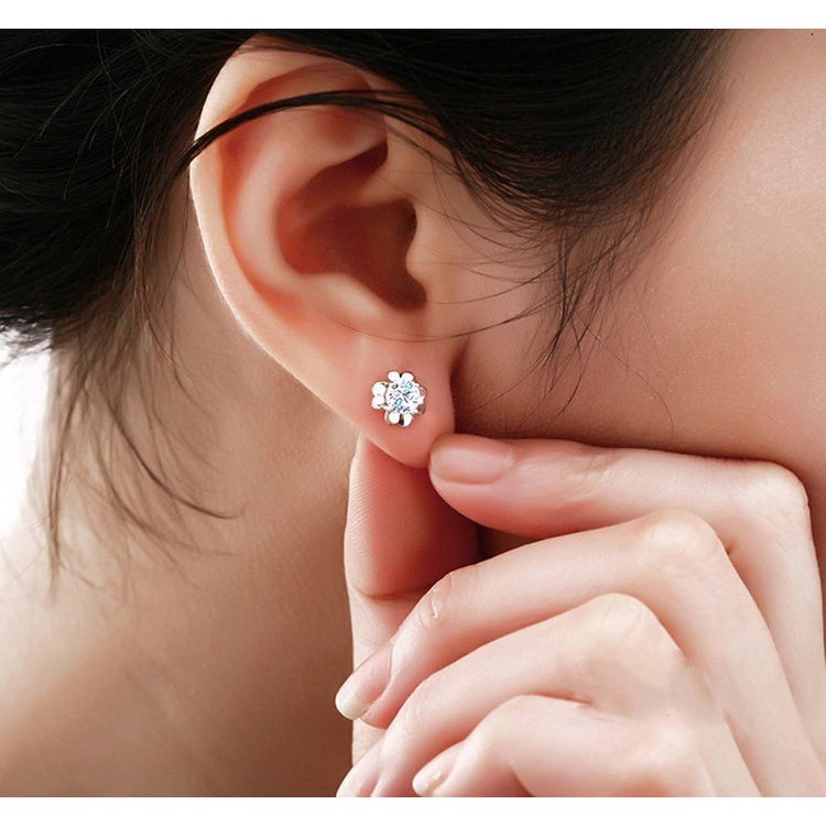Hoa tai mạ bạc hình hoa đính đá sang trọng