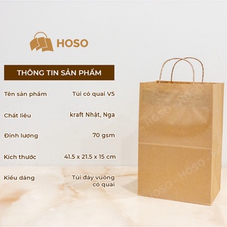 [Set 50 cái] Túi giấy kraft Nhật có quai V5 đựng quà, thực phẩm