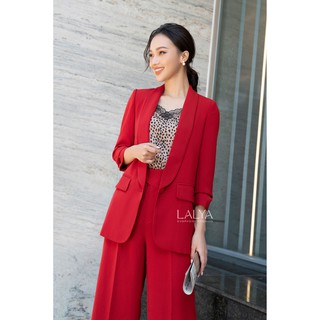 Lalya_áo blazer cổ sam basic-đỏ