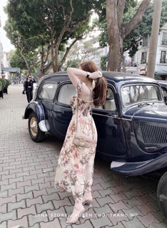 Váy maxi voan hoa trễ vai