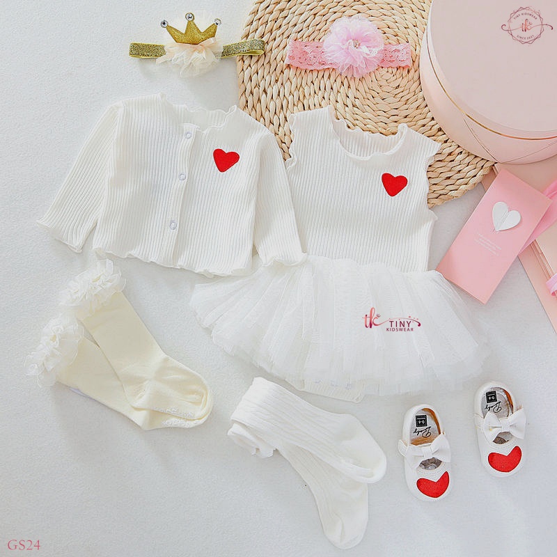 Váy công chúa đầy tháng, thôi nôi, đầm sát nách kèm áo khoác cardigan mỏng cho bé gái từ 5-11kg [GS24]