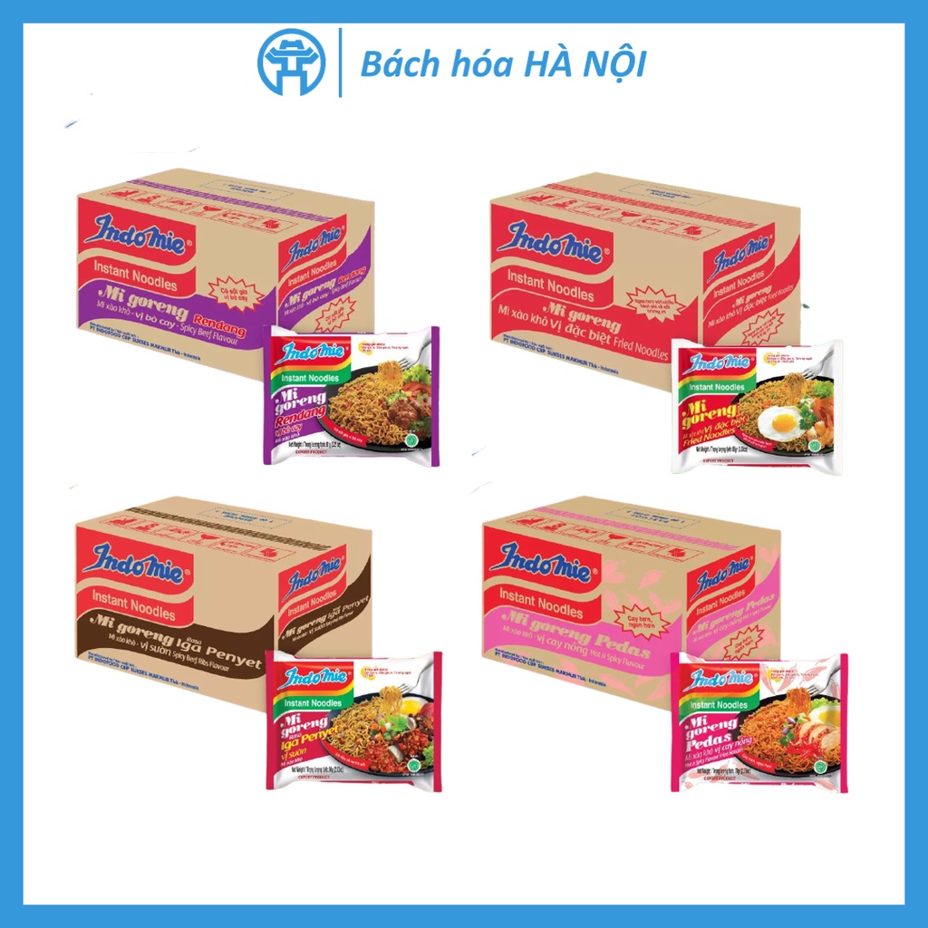 Thùng 20 Gói Mỳ xào khô / Mì Trộn Indomie Mix Vị: Đặc Biệt, Cay Nồng, Sườn, Bò Cay | BigBuy360 - bigbuy360.vn