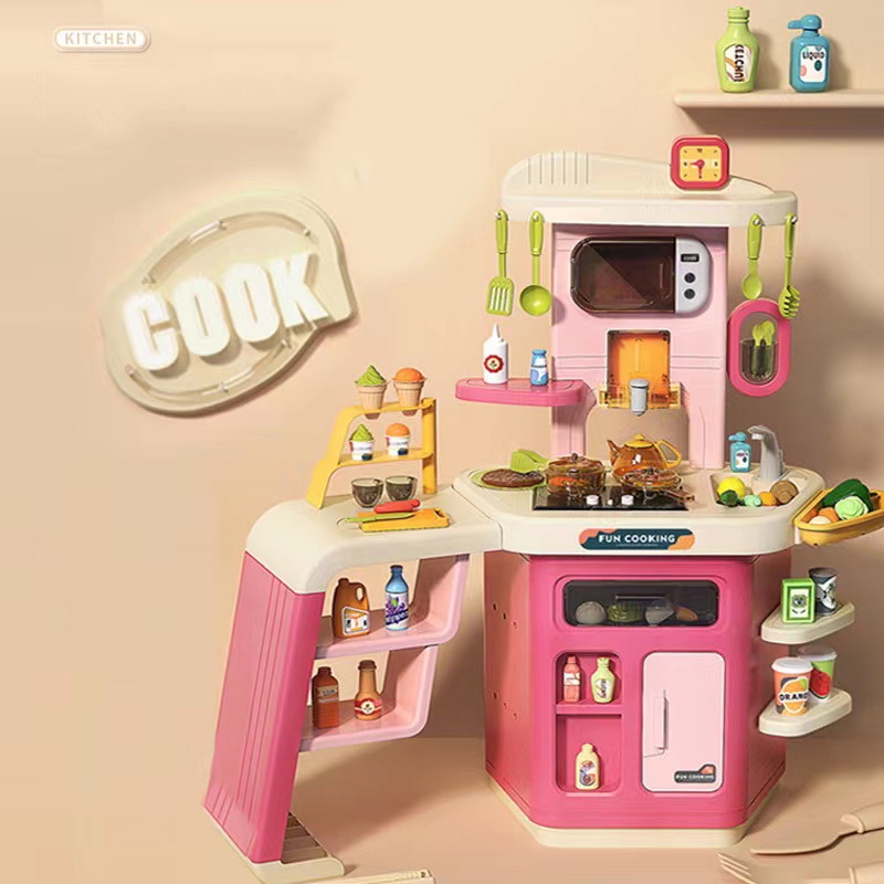 Đồ Chơi Nấu Ăn Cho Bé Gái Cỡ Lớn Home Kitchen Cao 88cm,Hiệu Ứng Âm Thanh Ánh Sáng,Hơi Nước Với 53 Phụ Kiện Đi Kèm