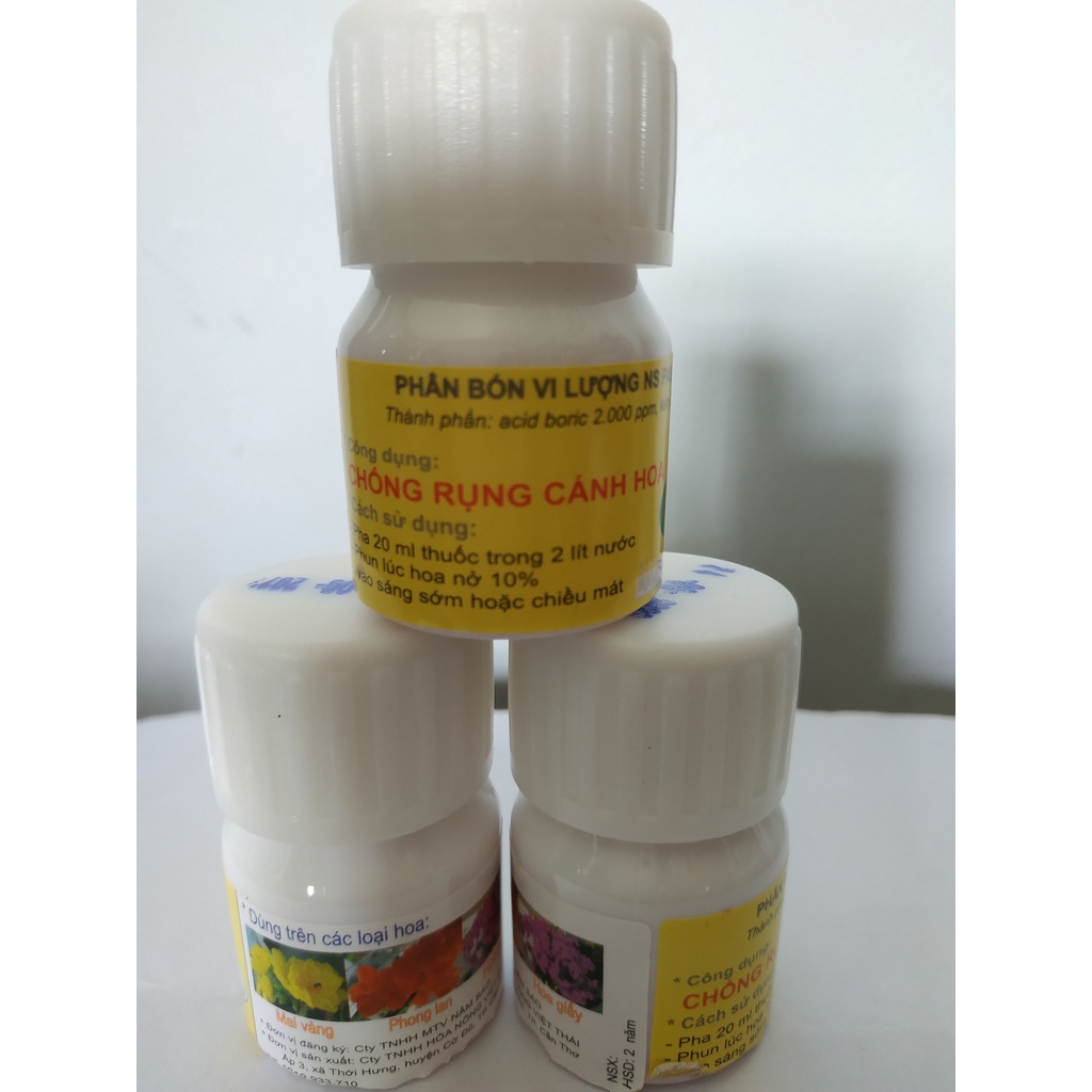 Phân bón vi lượng chống rụng cánh hoa chuyên dùng cho hoa mai, phong lan, hoa giấy CN ĐH Cần Thơ - chai 20 ml