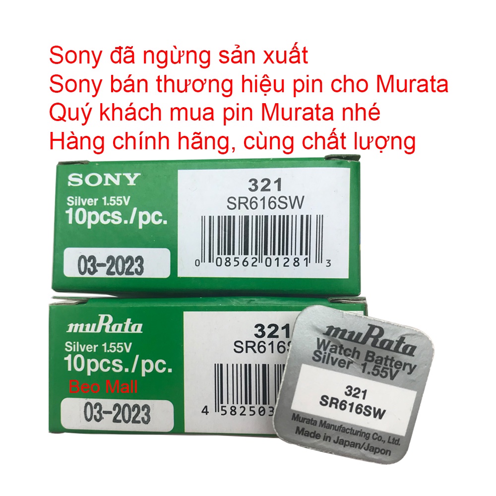 Pin Sony - Murata SR616SW - SR616 - 616 - 321 - Pin Đồng Hồ Đeo Tay Chính Hãng Của Nhật Bản