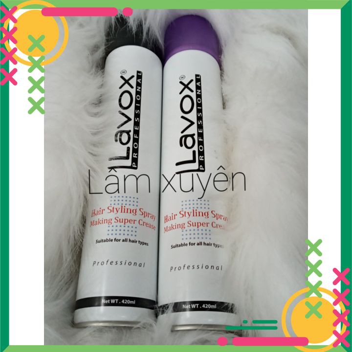 Keo xịt tóc tạo kiểu Lavox 420ml cứng mềm bới tóc cô dâu (gôm xịt) nắp tím, đen 😘 FREESHIP 🍔 Định hình kiểu tóc tự nhiên