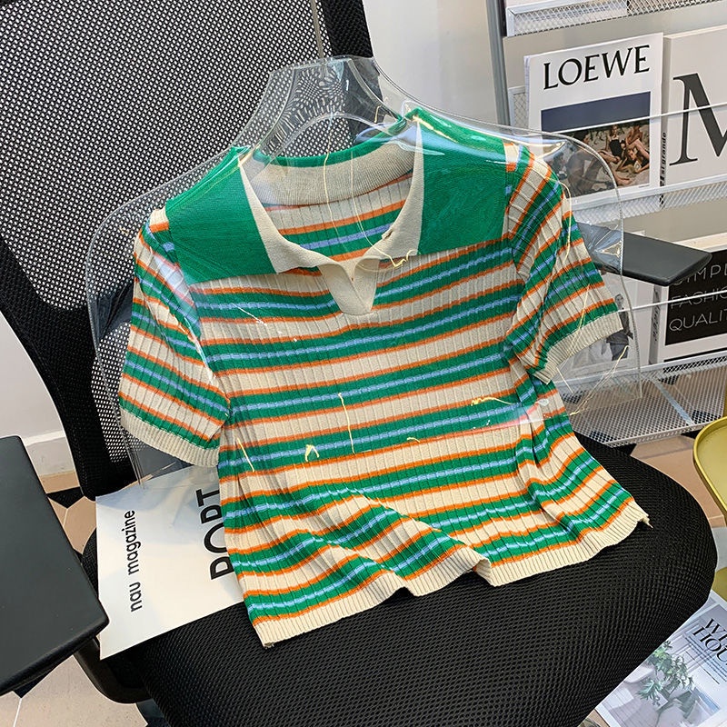 Áo Thun polo Họa Tiết Kẻ Sọc Phong Cách retro Thời Trang Mùa Hè Mới
