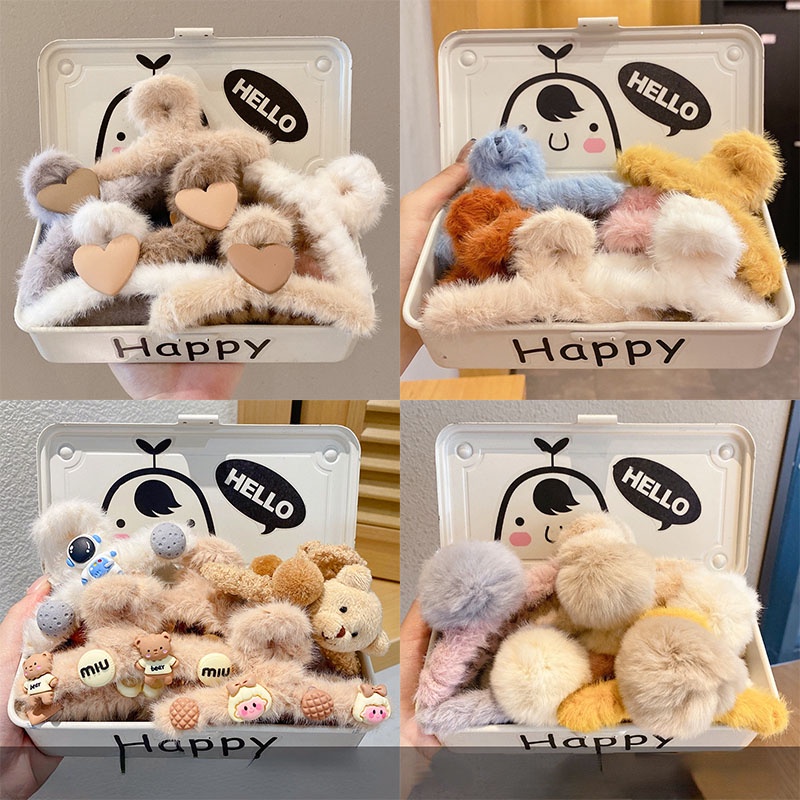 Kẹp tóc phối lông nhung mềm kiểu Hàn Quốc thời trang cao cấp