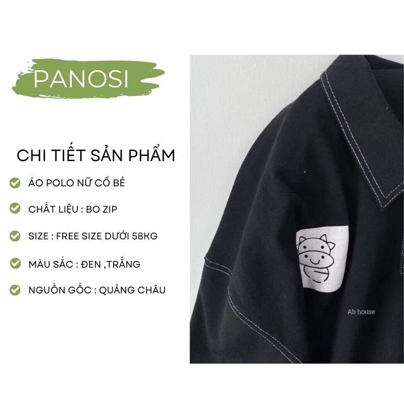 Áo polo áo phông có cổ trần chỉ hình bò sữa form rộng thoải mái dễ mặc PANOSI - Mã A628