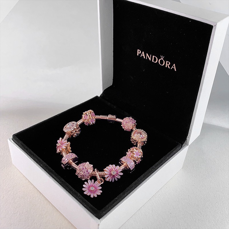 Pandora Vòng Đeo Tay Họa Tiết Hoa Cúc Màu Vàng Hồng Lấp Lánh Xinh Xắn Thời Trang Cho Nữ Pandora Pandora 's Pandora (Màu Hồng) D001