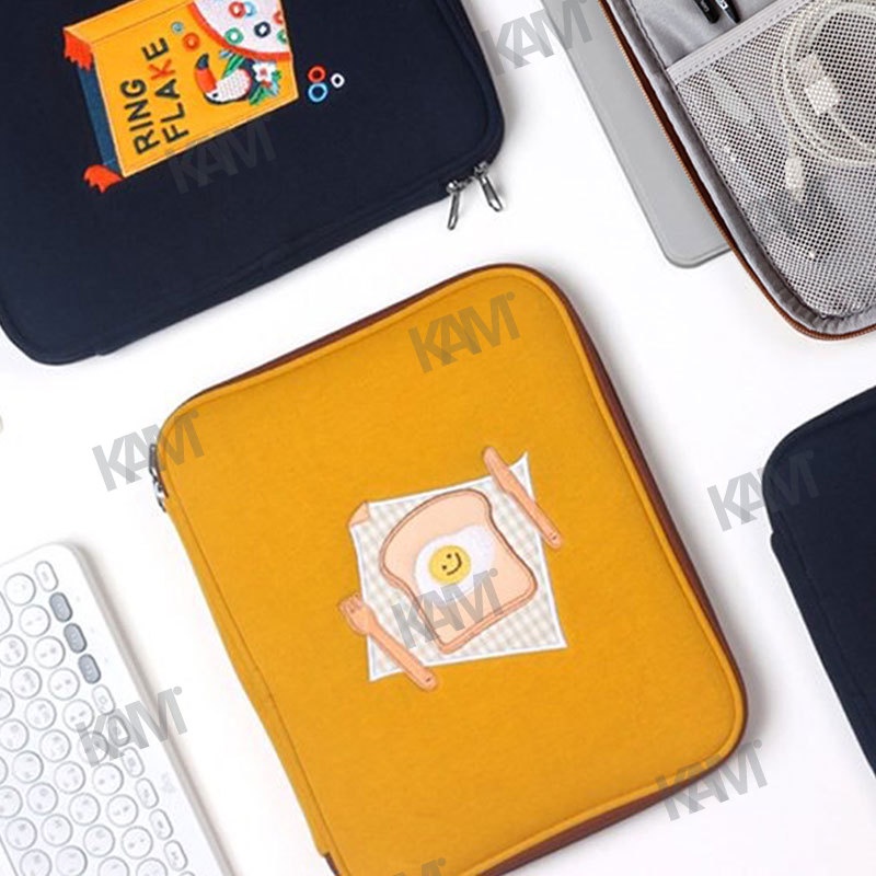 Túi Đựng Máy Tính Bảng A4 9.7 / 10.2 / 12.9 Inch Chống Sốc Thêu Họa Tiết Phong Cách Hàn Quốc