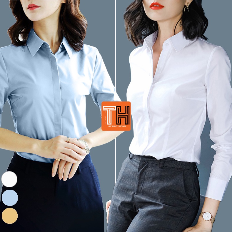 Áo sơ mi nữ công sở dài tay dáng Hàn Quốc thanh lịch hiện đại