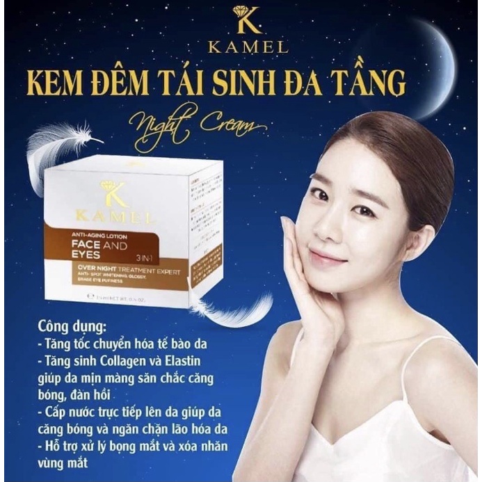 Bộ sản phẩm kamel kem tái sinh đa tầng, kem dưỡng trắng da ngày đêm - trắng mịn căng hồng