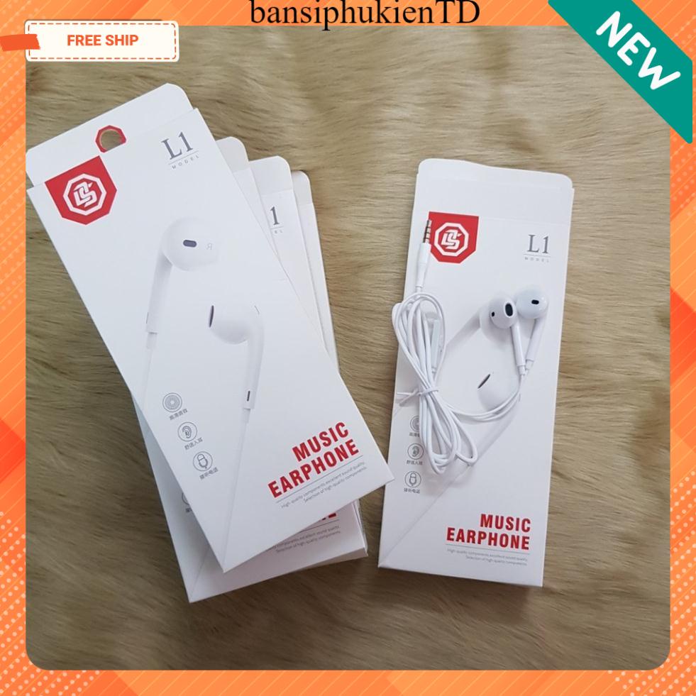 TAI NGHE ĐIỆN THOẠI CÓ DÂY JACK 3.5 - EARPHONE L1 màu trắng phù hợp tất cả các dòng điện thoại Jack 3.5