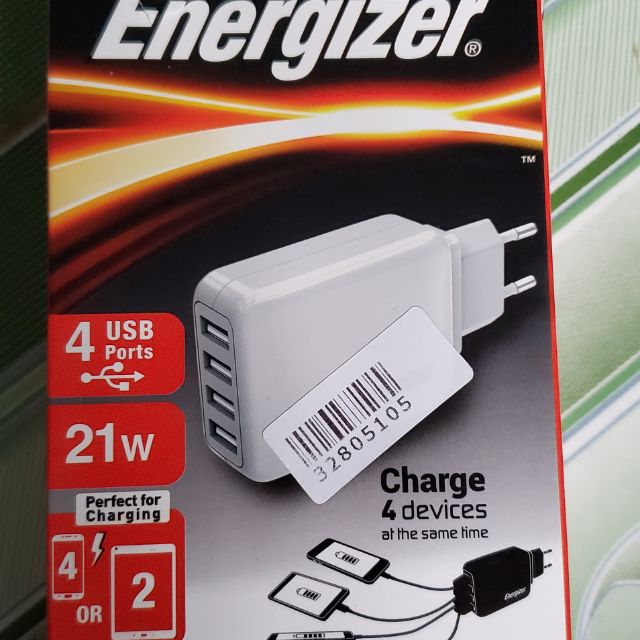 Sạc Energizer 4 cổng chính hãng , sạc cùng lúc 4 thiết bị cùng lúc ,với công suất tối đa 21W ,bảo hành chính hãng 2 năm