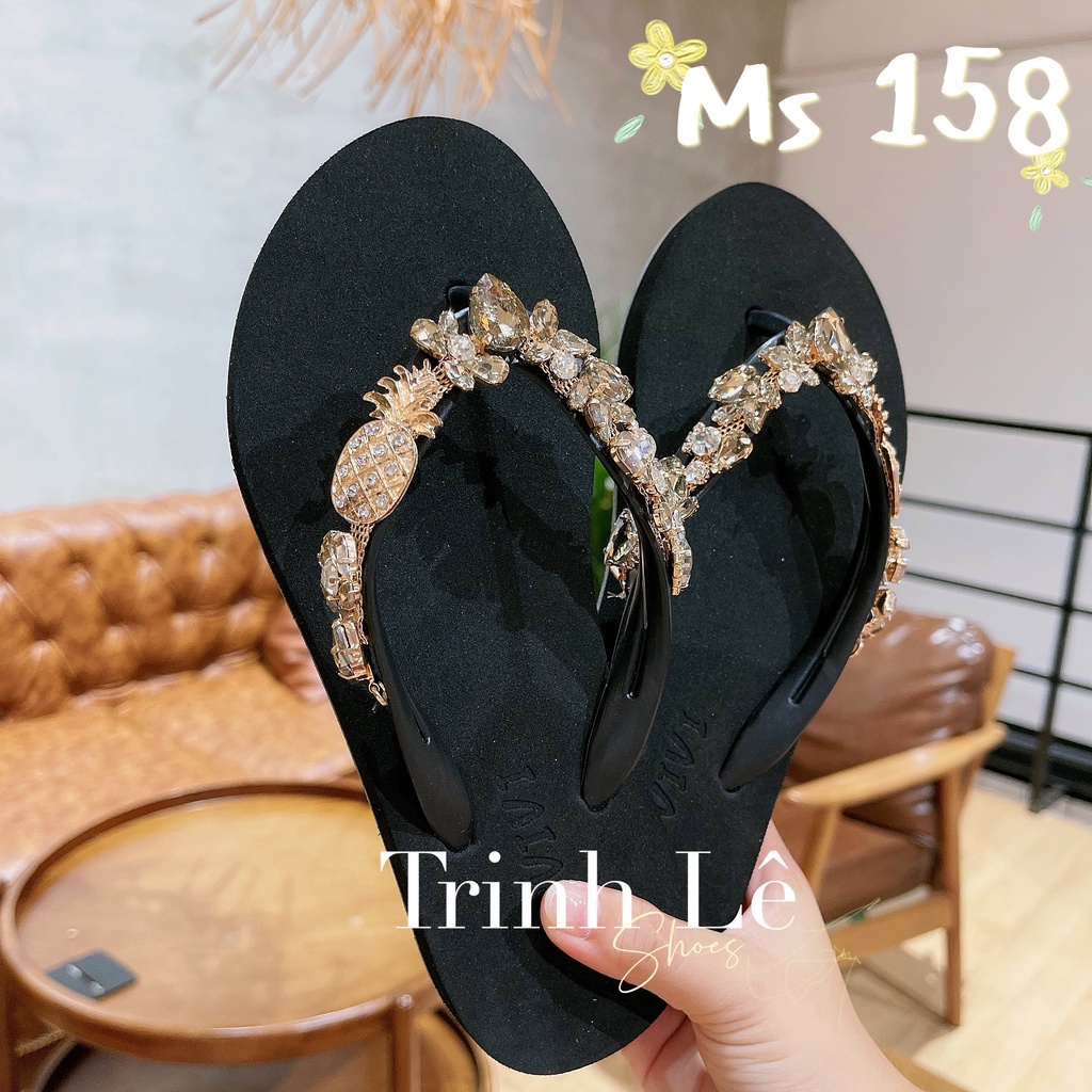 Dép kẹp, dép xỏ ngón, tông nữ đính đá Quảng Châu Qybaby 009 đen/trắng/đỏ/xanh rêu/hồng - TRINH LÊ SHOP