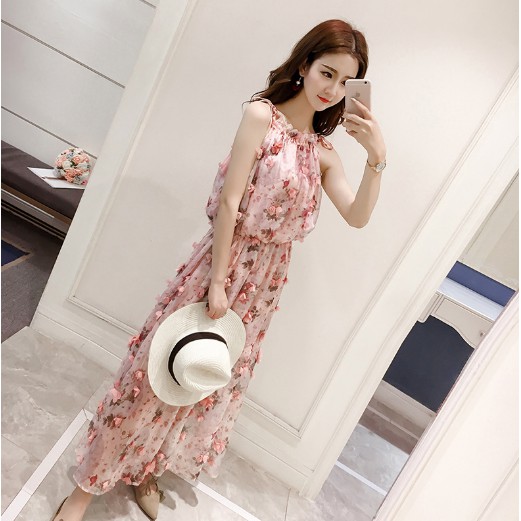 ĐẦM VÁY MAXI VOAN HOA NỔI CỔ YẾM HÀNG QUẢNG CHÂU LOẠI 1