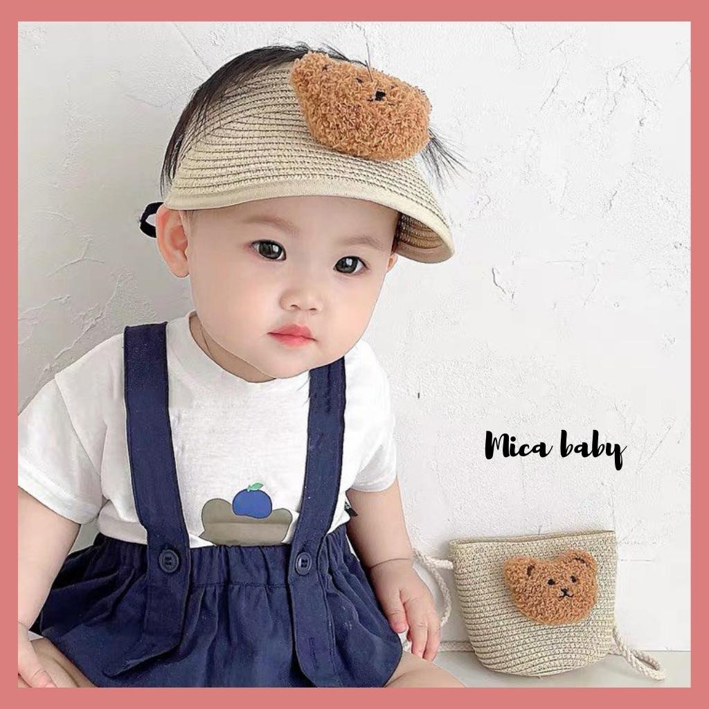Túi cói đeo chéo đính gấu bông xù cực dễ thương cho bé TC10 Mica Baby