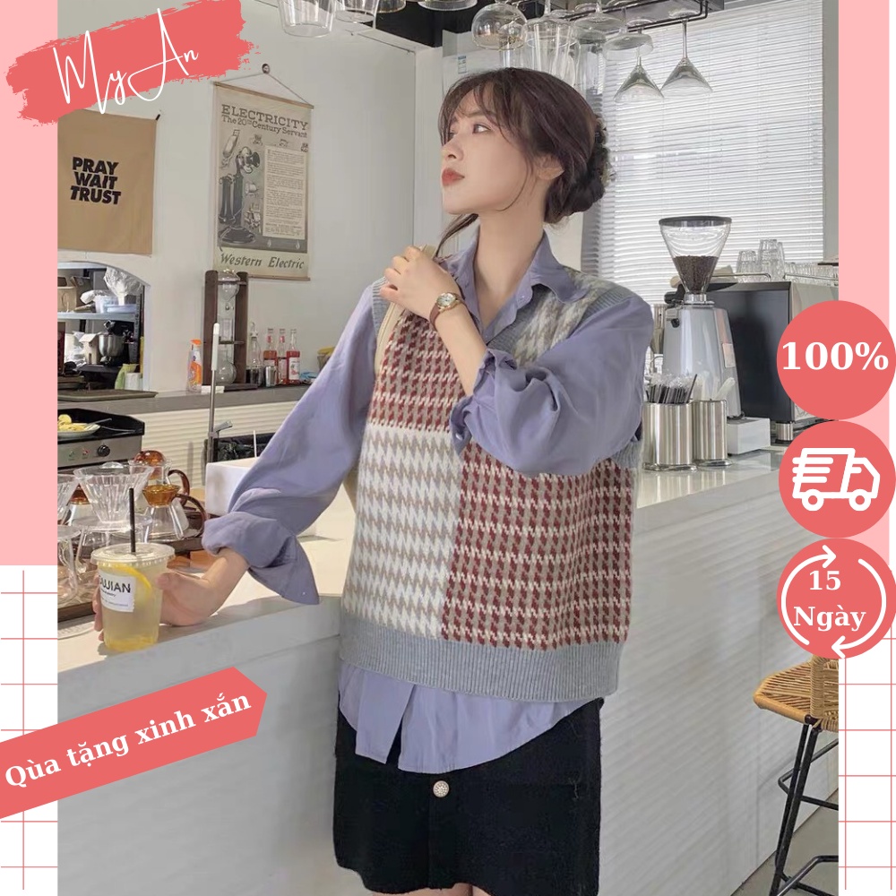 Áo gile len nữ kẻ sọc phong cách Hàn Quốc trẻ trung năng động - MYAN Store CD023
