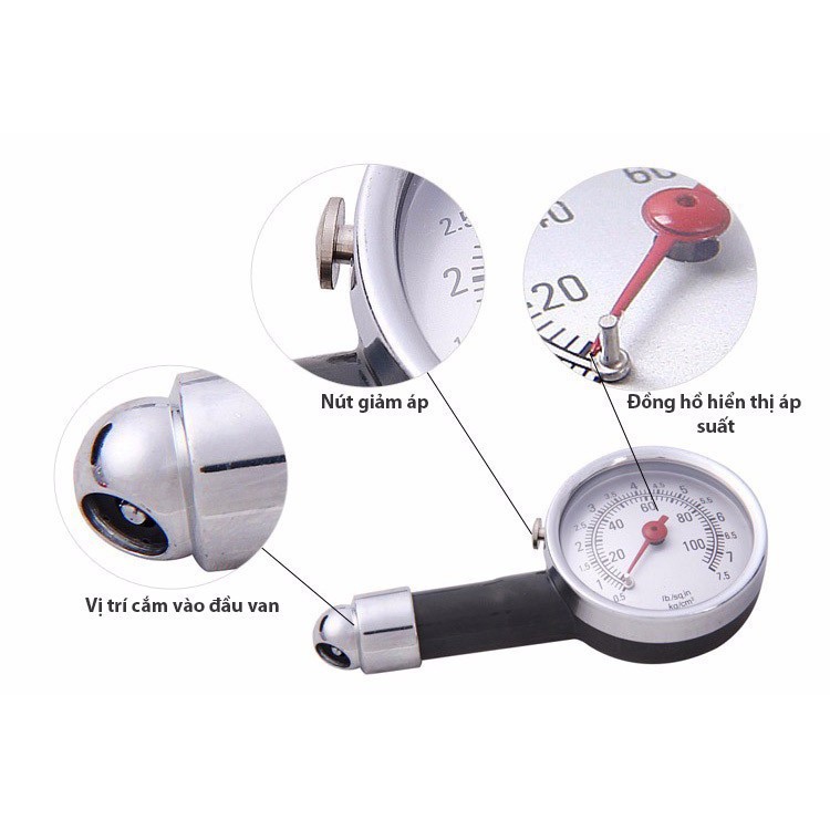Đồng hồ đo áp suất lốp xe bánh xe hơi xe ô tô xe máy số đo chính xác full box
