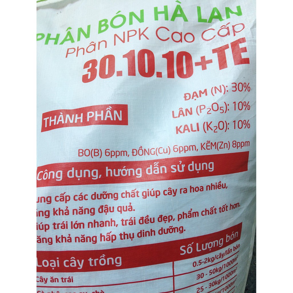 Phân bón gốc NPK Hà Lan 30-10-10+TE chất lượng cao, chiết từ bao 25kg đóng túi zip gói 1kg