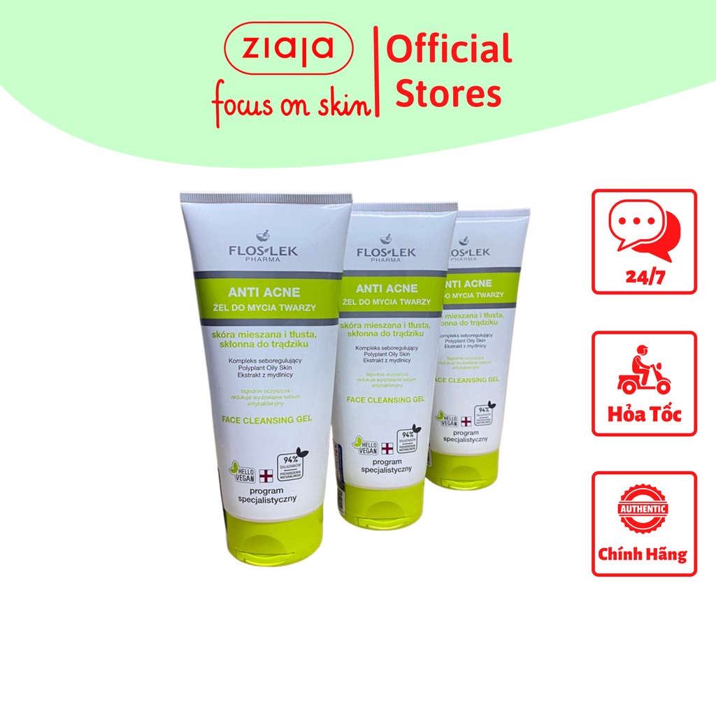 Floslek Sữa Rửa Mặt Dạng Gel Cho Da Nhờn Mụn Anti Acne Bacterial Face Cleansing Gel 125ml