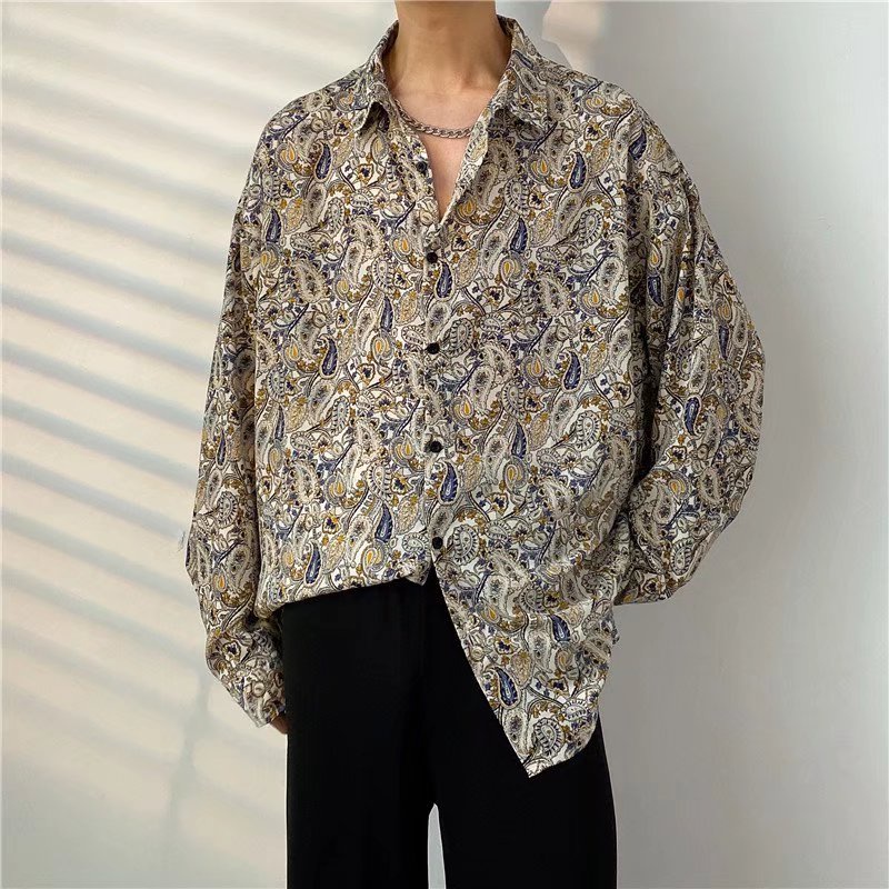 Áo sơ mi tay dài dáng rộng thoải mái phong cách hip hop Hàn Quốc size M-3XL dành cho nam