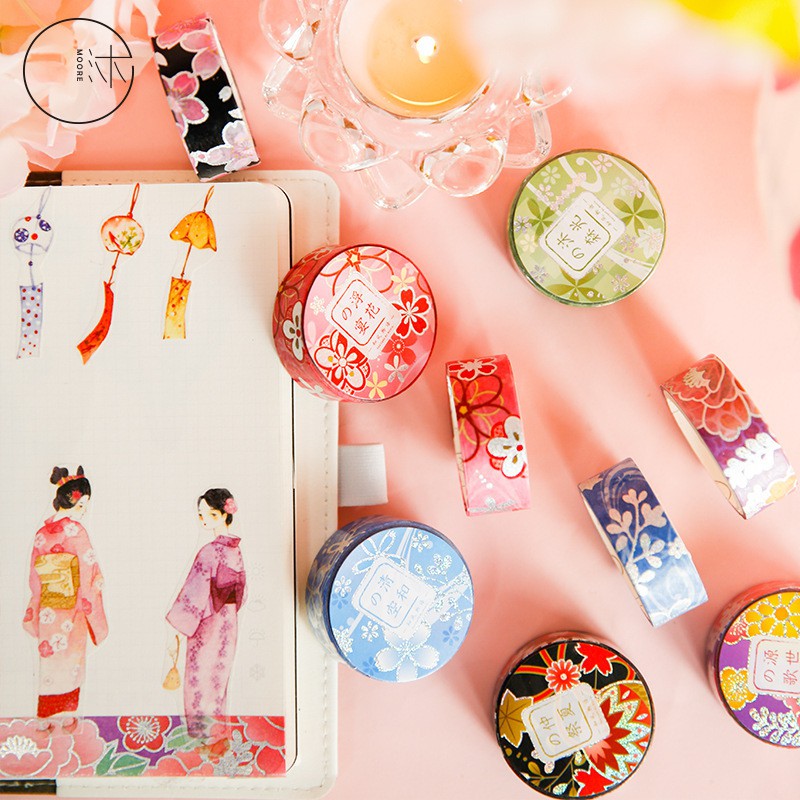 Băng dính washi tape hoa văn Nhật Bản có nhũ