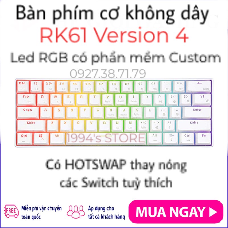 Bàn Phím Cơ RK61 Limited Version 4.0 - HOTSWAP - Bluetooth 5.1 - Wireless 2.4G - LED RGB - Phần Mềm Custom Bàn Phím