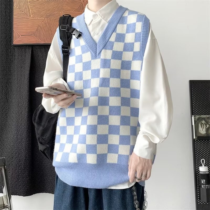 Áo Ba Lỗ Cổ Chữ V Dáng Rộng Họa Tiết Kẻ Sọc Thời Trang Phong Cách Hàn Quốc Cho Nam Size M-2XL