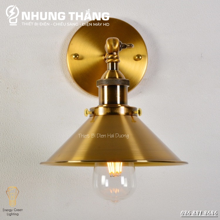 Đèn Treo Tường Đĩa Bay Lòng Sâu Thân Vàng Cao Cấp TN201-V - Decor Trang Trí Nhà Hàng , Quán Cafe Siêu Đẹp - Kèm Bóng T64