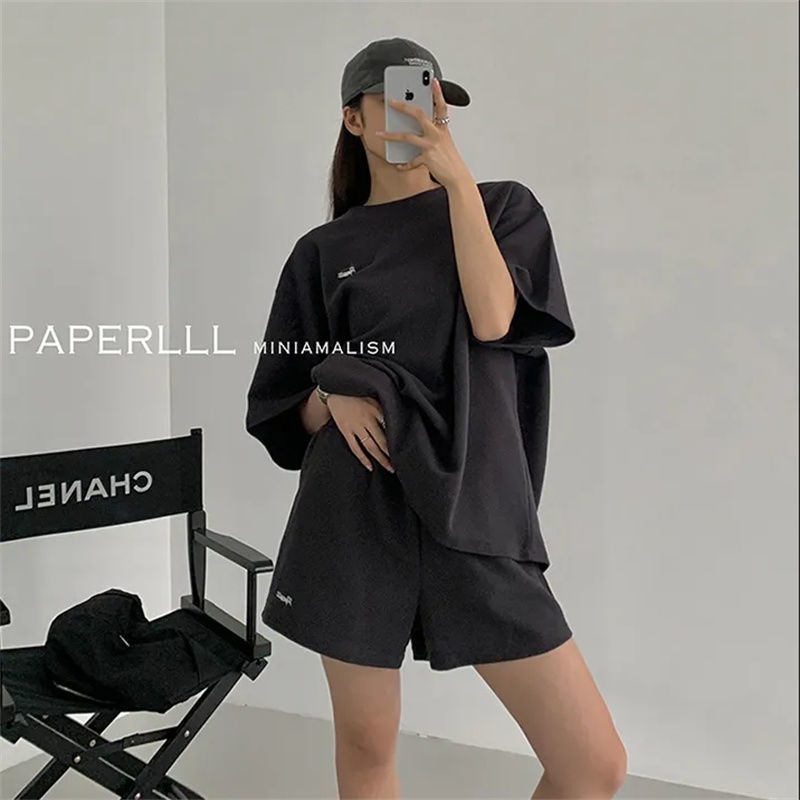 Set Đồ Thể Thao Hai Món Gồm Áo Dáng Rộng Thêu Chữ Phong Cách Hàn Quốc Dễ Phối Đồ Cho Nữ