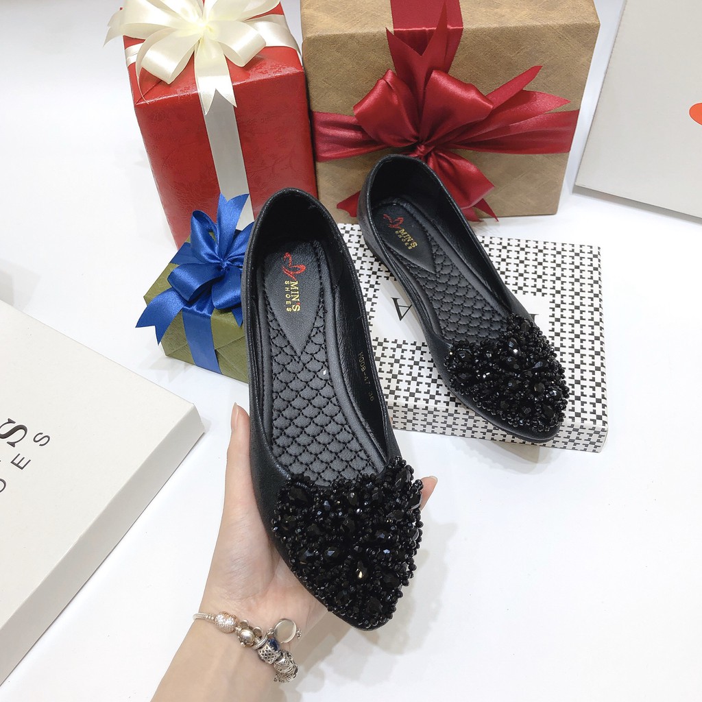 Min's Shoes - Giày Bệt Da Thật B280 Đen đá